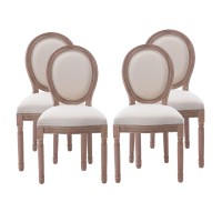 Nrizc French Country Dining Chairs Set Of 4 Farmhouse Fabric Chairs With Round Back Solid Wood Legs Oval Side Chairs For Kitc