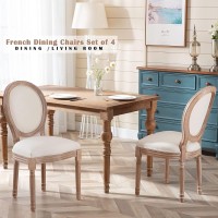 Nrizc French Country Dining Chairs Set Of 4 Farmhouse Fabric Chairs With Round Back Solid Wood Legs Oval Side Chairs For Kitc