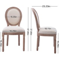 Nrizc French Country Dining Chairs Set Of 4 Farmhouse Fabric Chairs With Round Back Solid Wood Legs Oval Side Chairs For Kitc