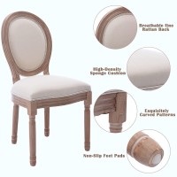 Nrizc French Country Dining Chairs Set Of 4 Farmhouse Fabric Chairs With Round Back Solid Wood Legs Oval Side Chairs For Kitc