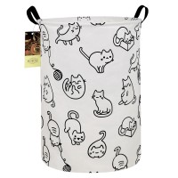 Hunrung Laundry Hamper,Large Canvas Fabric Lightweight Storage Basket Toy Organizer Dirty Clothes Collapsible Waterproof For College Dorms, Children Bedroom,Bathroom(Round Cat)
