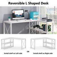 Tribesigns Reversible Industrial L-Shaped Desk With Storage Shelves, Corner Computer Desk Pc Laptop Study Table Workstation For Home Office Small Space (White, 53