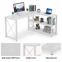 Tribesigns Reversible Industrial L-Shaped Desk With Storage Shelves, Corner Computer Desk Pc Laptop Study Table Workstation For Home Office Small Space (White, 53