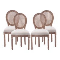 Nrizc French Country Dining Chairs Set Of 4 Farmhouse Fabric Chairs With Round Back Rattan Dining Chair Oval Side Chairs For