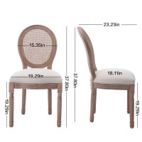 Nrizc French Country Dining Chairs Set Of 4 Farmhouse Fabric Chairs With Round Back Rattan Dining Chair Oval Side Chairs For