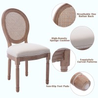 Nrizc French Country Dining Chairs Set Of 4 Farmhouse Fabric Chairs With Round Back Rattan Dining Chair Oval Side Chairs For