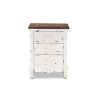 Baxton Studio Levron Classic and Traditional Walnut Brown and Antique White Finished Wood 3-Drawer End Table