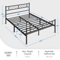 Yaheetech Queen Size Platform Bed Frame With Arrow Design Headboard, 13 Inches Metal Mattress Foundation For Storage, No Box Spring Needed, Easy Assembly, Modern, Black