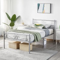 Yaheetech Twin Size Bed Frames/Metal Platform Bed With Headboard And Footboard/No Box Spring Needed/Easy Assembly, Silver