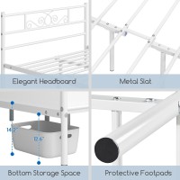 Yaheetech Queen Bed Frames Metal Platform Bed With Headboard And Footboard For Bedrooms No Box Spring Needed Easy Assembly, White/Queen Bed