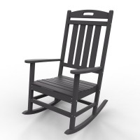 Polydun Outdoor Rocking Chair, Looks Like Wood, High Back Poly Lumber Patio Rocker Chair, 365Lbs Support, All-Weather Porch Rocking Chair For Lawn, Backyard, Indoor, Garden, Slate Gray
