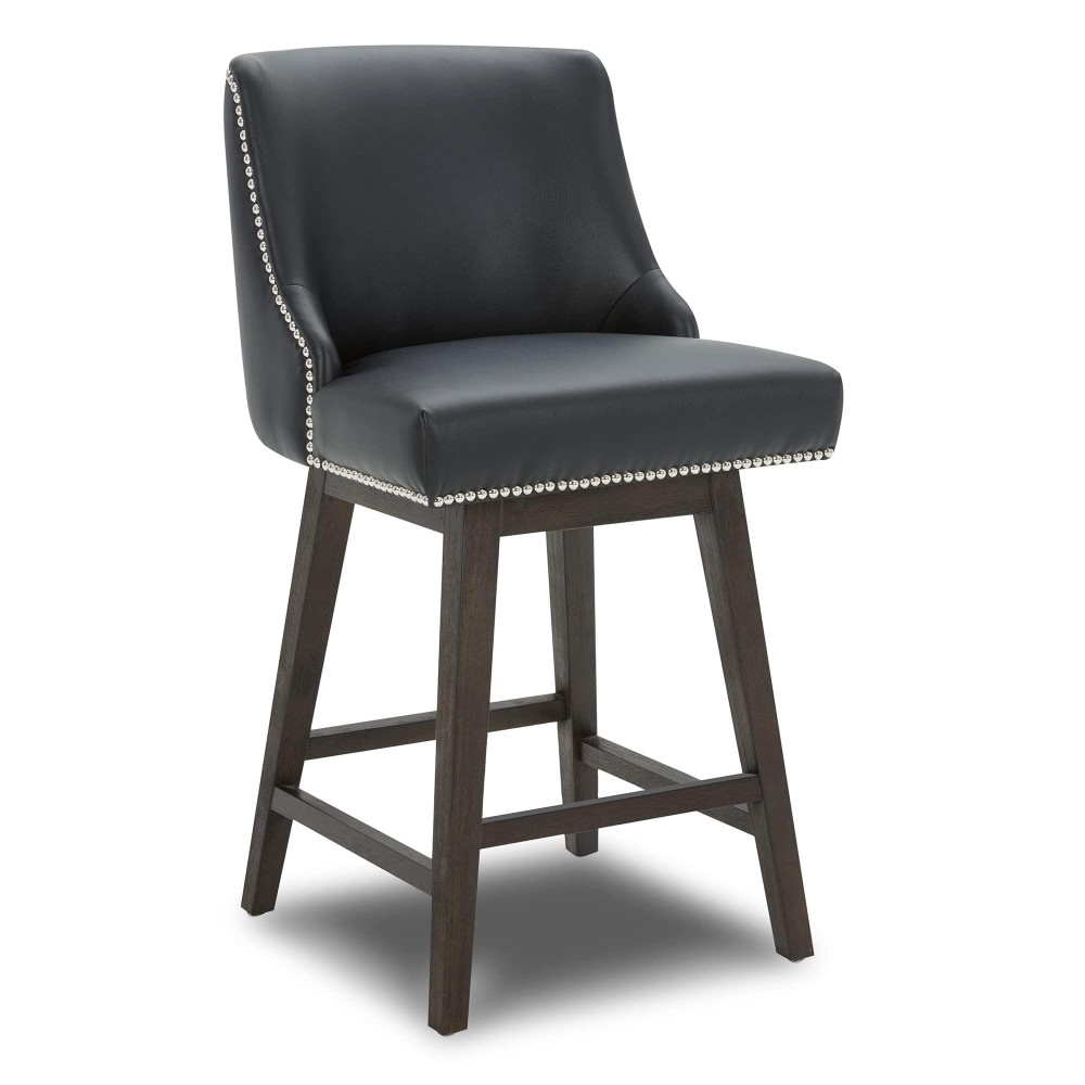 Chita Counter Height Swivel Barstool Fsc Certified 26 H Seat Height Upholstered Bar Stool Faux Leather In Black