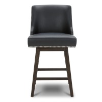 Chita Counter Height Swivel Barstool Fsc Certified 26 H Seat Height Upholstered Bar Stool Faux Leather In Black