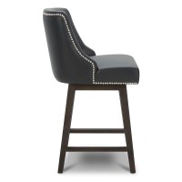 Chita Counter Height Swivel Barstool Fsc Certified 26 H Seat Height Upholstered Bar Stool Faux Leather In Black