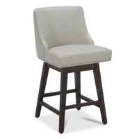 Chita Counter Height Swivel Barstool Fsc Certified 26 H Seat Height Upholstered Bar Stool Faux Leather In Creamy Grey