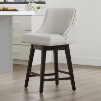 Chita Counter Height Swivel Barstool Fsc Certified 26 H Seat Height Upholstered Bar Stool Faux Leather In Creamy Grey