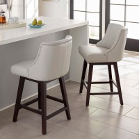 Chita Counter Height Swivel Barstool Fsc Certified 26 H Seat Height Upholstered Bar Stool Faux Leather In Creamy Grey