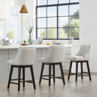 Chita Counter Height Swivel Barstool Fsc Certified 26 H Seat Height Upholstered Bar Stool Faux Leather In Creamy Grey