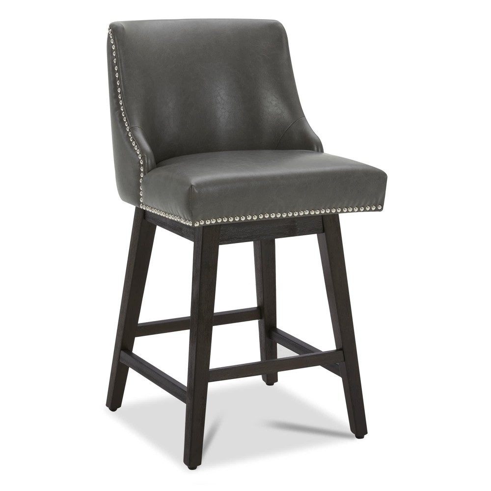 Chita Counter Height Swivel Barstool Fsc Certified 26 H Seat Height Upholstered Bar Stool Faux Leather In Retro Grey