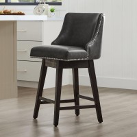 Chita Counter Height Swivel Barstool Fsc Certified 26 H Seat Height Upholstered Bar Stool Faux Leather In Retro Grey