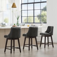 Chita Counter Height Swivel Barstool Fsc Certified 26 H Seat Height Upholstered Bar Stool Faux Leather In Retro Grey