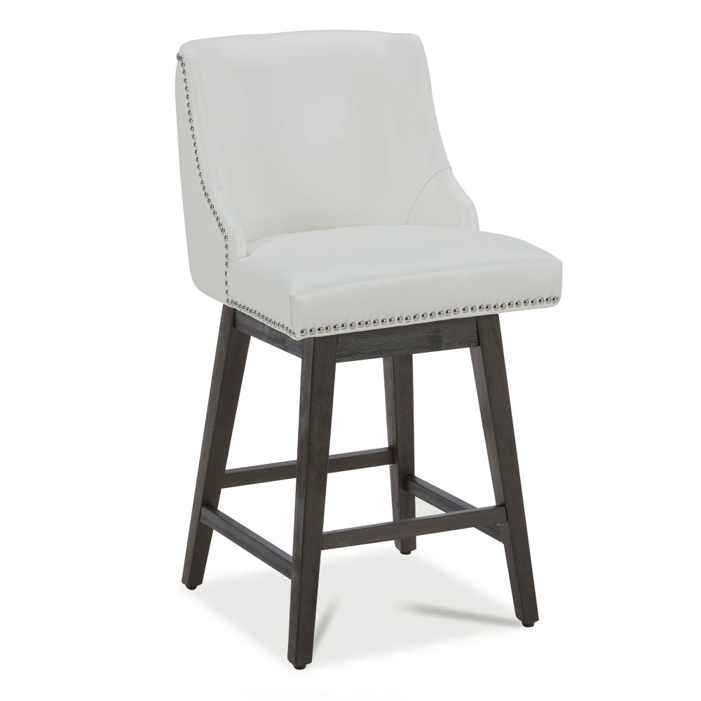 Chita Counter Height Swivel Barstool Fsc Certified 26 H Seat Height Upholstered Bar Stool Faux Leather In White