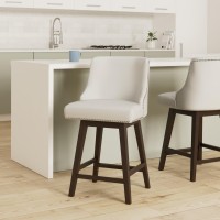 Chita Counter Height Swivel Barstool Fsc Certified 26 H Seat Height Upholstered Bar Stool Faux Leather In White