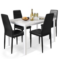 Awqm 5 Pieces Dining Table Set For 4,Kitchen Table And Chairs For 4 With Faux Marble Top And 4 Leather Upholstered Chairs,Dining Room Table Set For Small Spaces,Kitchen, Breakfast Nook,White+Black