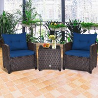 Happygrill 3 Pieces Patio Conversation Set Outdoor Rattan Wicker Bistro Sofa Set Patio Furniture Set With Washable Chair Cushions And Tempered Glass Top Coffee Table