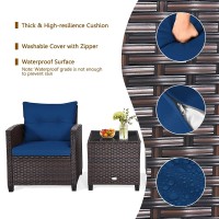 Happygrill 3 Pieces Patio Conversation Set Outdoor Rattan Wicker Bistro Sofa Set Patio Furniture Set With Washable Chair Cushions And Tempered Glass Top Coffee Table