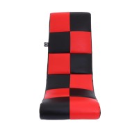 The Crew Furniture Classic Video Rocker Floor Gaming Chair Kids And Teens Checkered Pu Faux Leather Blackred