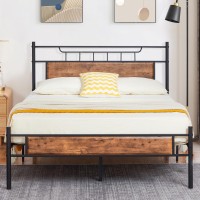 Vecelo Full Size Platform Bed Frame With Wood Headboard/Mattress Foundation/Premium Steel Slats Support/No Box Spring Needed,Brown(Crown)