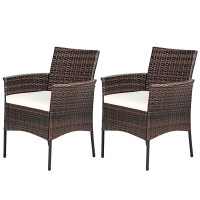 Relax4Life Patio Dining Chairs Set Of 2, Indoor Outdoor Wicker Armchairs With Cane Back, Soft Cushions, 2 Pack Pe Woven Rattan Kitchen & Dining Room Chairs, 360Lbs Weight Capacity (2, Brown+Beige)