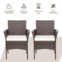 Relax4Life Patio Dining Chairs Set Of 2, Indoor Outdoor Wicker Armchairs With Cane Back, Soft Cushions, 2 Pack Pe Woven Rattan Kitchen & Dining Room Chairs, 360Lbs Weight Capacity (2, Brown+Beige)