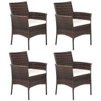 Relax4Life Patio Dining Chairs Set Of 4, Indoor Outdoor Wicker Armchairs With Cane Back, Soft Cushions, 4 Pack Pe Woven Rattan Kitchen & Dining Room Chairs, 360Lbs Weight Capacity (4, Brown+Beige)