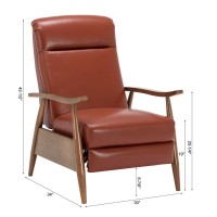 Fairview Leather Wood Arm Push Back Recliner Caramel