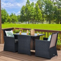 Happygrill 3 Piece Outdoor Wicker Bistro Set Pe Rattan Dining Table Set With Cushioned Chairs, Patio Conversation Set For Backyard Porch Garden And Poolside