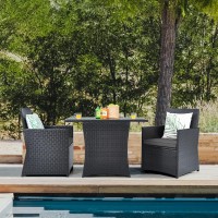 Happygrill 3 Piece Outdoor Wicker Bistro Set Pe Rattan Dining Table Set With Cushioned Chairs, Patio Conversation Set For Backyard Porch Garden And Poolside