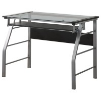 Pilaster Designs Kendra Metal & Tempered Glass Top With Pull-Out Keyboard Tray Desk Silverclear