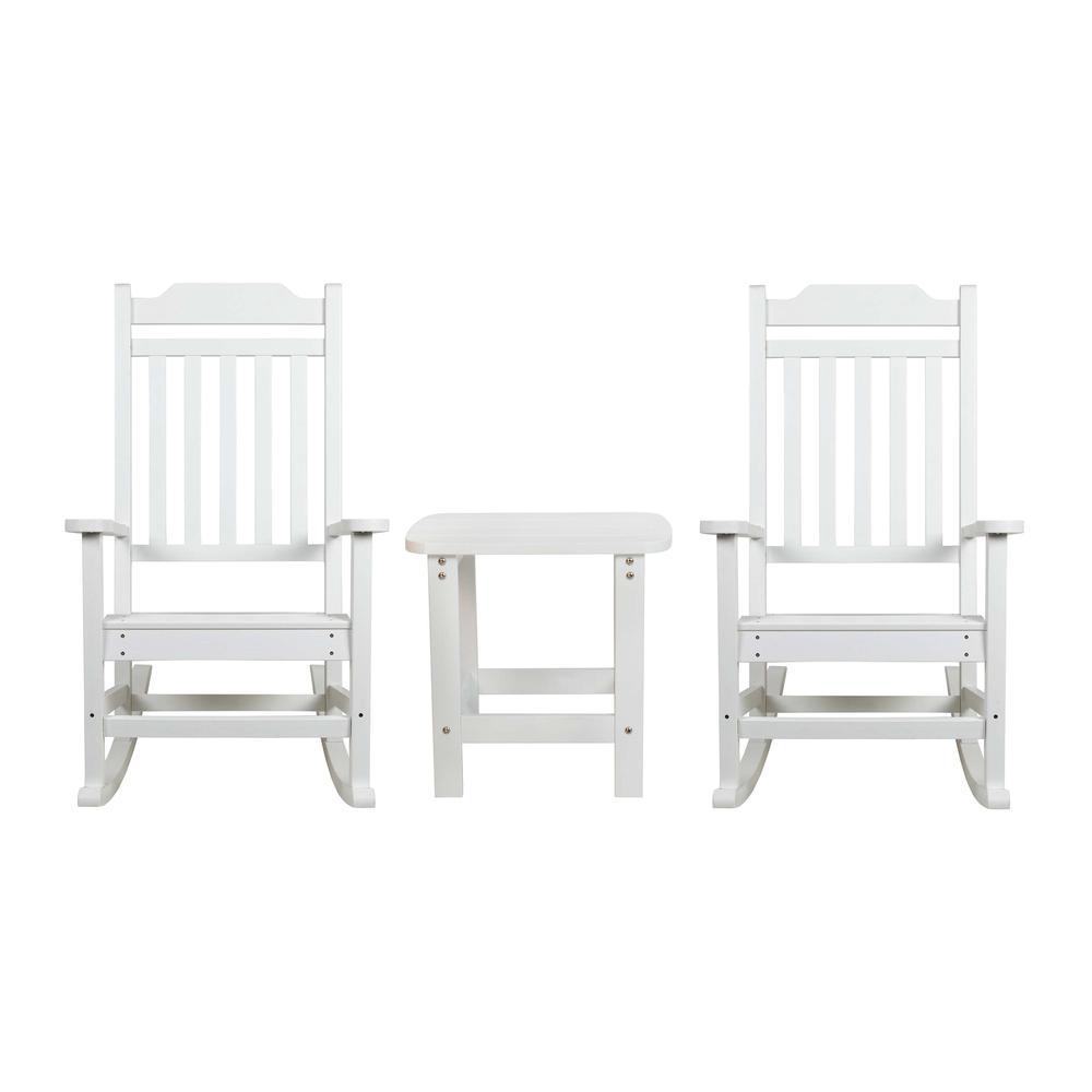 Set of 2 Winston AllWeather Poly Resin Rocking Chairs with Accent Side Table in White