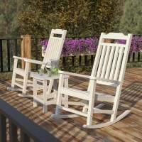 Set of 2 Winston AllWeather Poly Resin Rocking Chairs with Accent Side Table in White