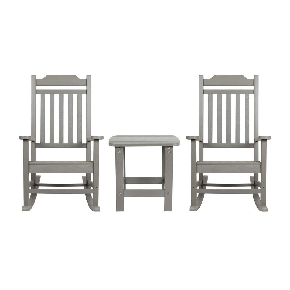 Set of 2 Winston AllWeather Poly Resin Rocking Chairs with Accent Side Table in Gray