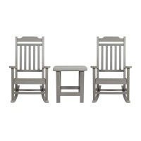 Set of 2 Winston AllWeather Poly Resin Rocking Chairs with Accent Side Table in Gray