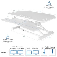 Vivo Extra Wide Corner Height Adjustable 38 Inch Stand Up Desk Converter, Sit Stand Tabletop Dual Monitor And Laptop Riser Workstation, White, Desk-V000Klw