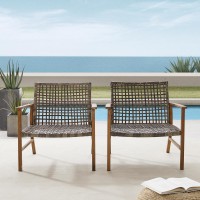 Ridley 2Pc Outdoor Wicker And Metal Armchair Set Distressed GrayBrown 2 Armchairs