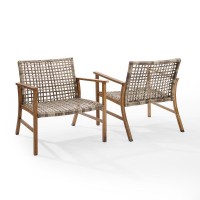 Ridley 2Pc Outdoor Wicker And Metal Armchair Set Distressed GrayBrown 2 Armchairs