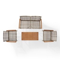 Ridley 4Pc Outdoor Wicker And Metal Conversation Set Distressed GrayBrown Loveseat Coffee Table 2 Armchairs