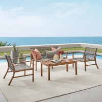 Ridley 4Pc Outdoor Wicker And Metal Conversation Set Distressed GrayBrown Loveseat Coffee Table 2 Armchairs