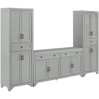 Crosley Furniture Tara 3-Piece Entertainment Set With Sideboard And 2 Storage Cabinets, Distressed Gray