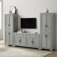 Crosley Furniture Tara 3-Piece Entertainment Set With Sideboard And 2 Storage Cabinets, Distressed Gray